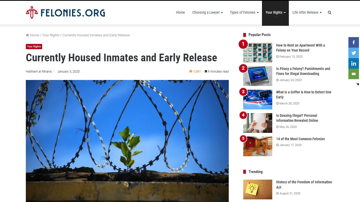 Currently Housed Inmates and Early Release - Felonies.org